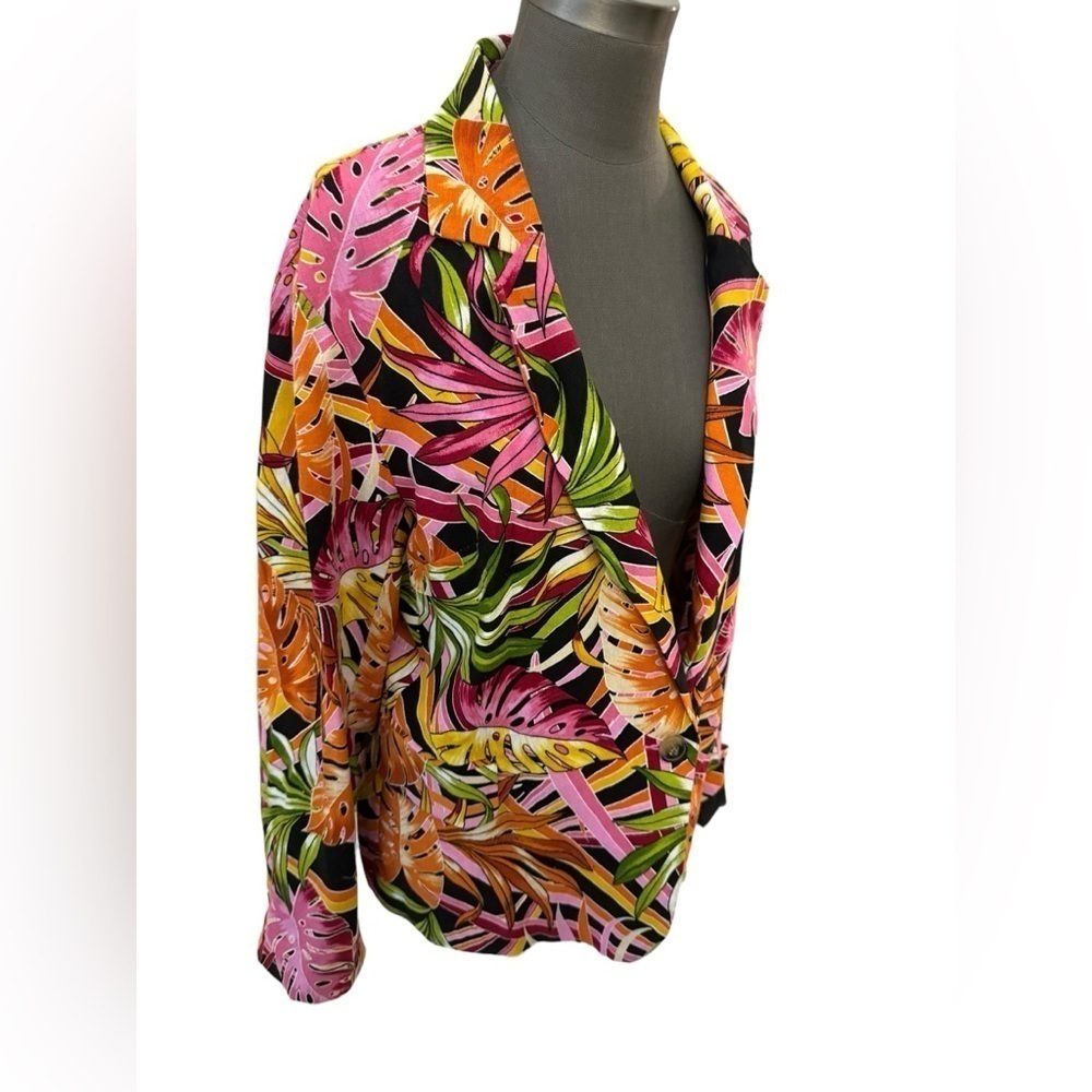 Ashley Stewart Linen Blazer Tropical Print Size 14 - Picture 2 of 11